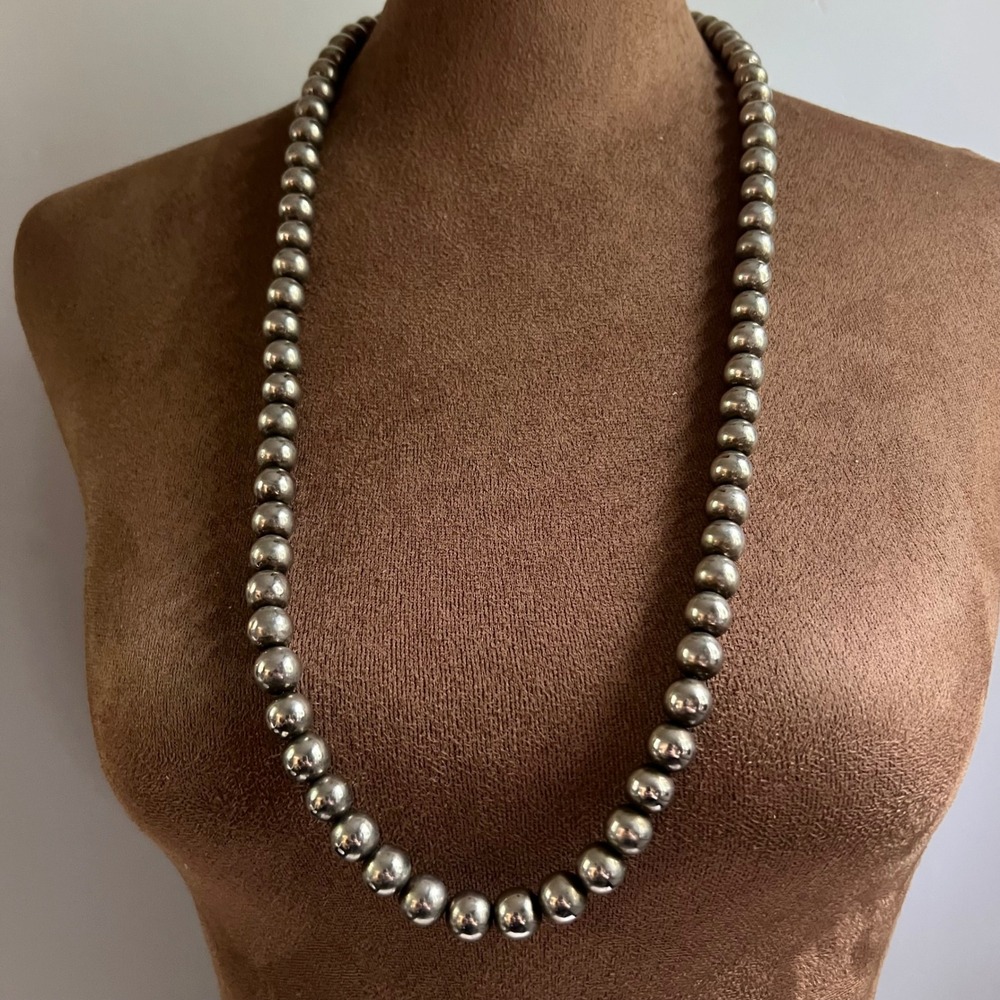 Vintage Silver Tone Bead Necklace Continuous 30" Long Strand Western